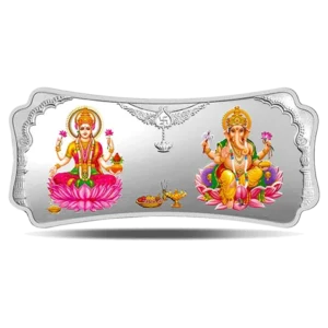 (999.9+) Purest Stylized Laxmi Ganesh Colored Silver Bar