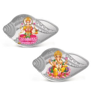 (999.9+) Purest 50 g Shankh Shape Ganesh Laxmi Coin, Set of (25.0 gms x 2)